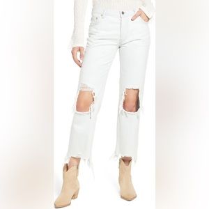 Free People White Ripped Straight Leg Jeans Size 25
